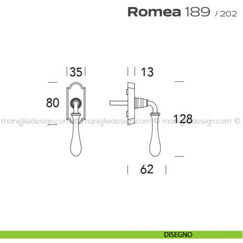 Maniglia per finestra martellina DK 189 Romea Reguitti disegno