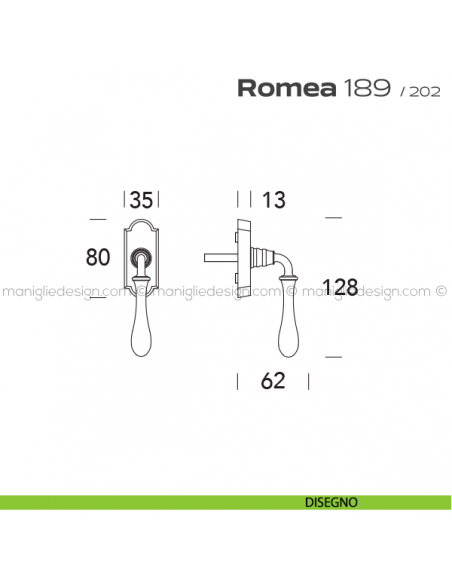 Maniglia per finestra martellina DK 189 Romea Reguitti disegno