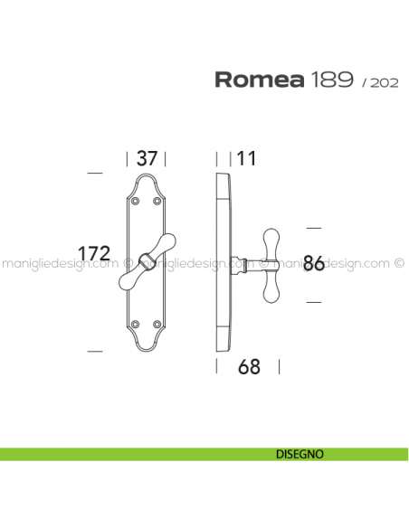 Maniglia per finestra cremonese 189 Romea Reguitti disegno