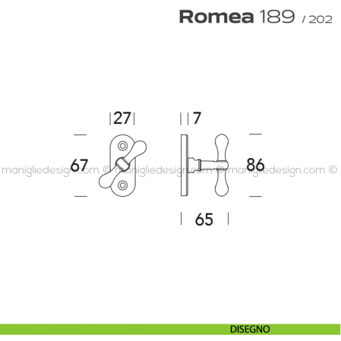 Maniglia per finestra martellina 189 Romea Reguitti disegno