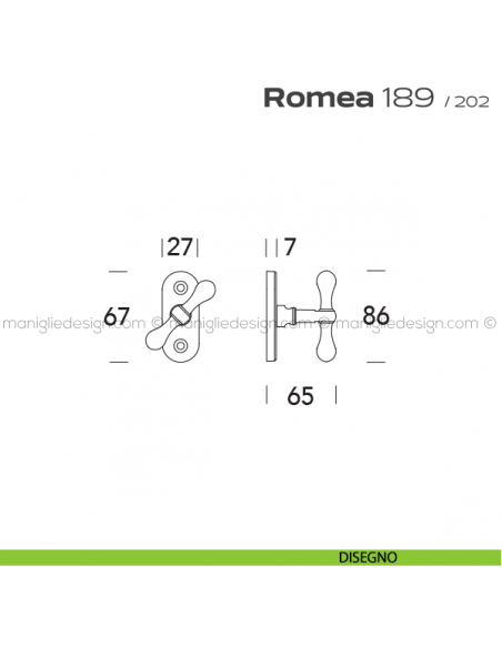 Maniglia per finestra martellina 189 Romea Reguitti disegno