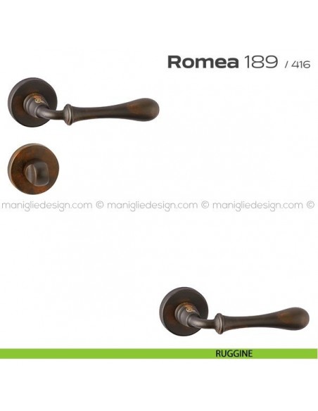 Maniglia per porta con nottolino 189 Romea Reguitti ruggine