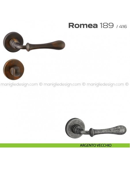 Maniglia per porta con nottolino 189 Romea Reguitti argento vecchio