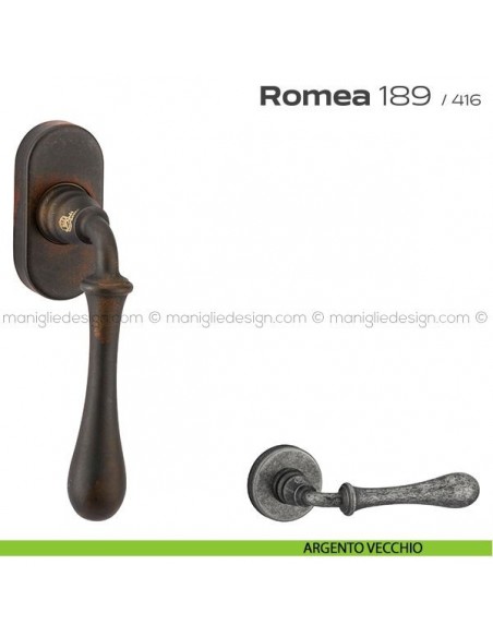 Maniglia martellina DK per finestra 189 Romea Reguitti argento vecchio