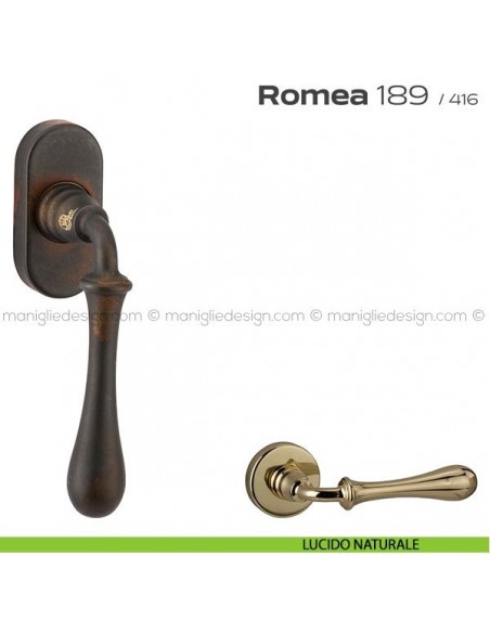 Maniglia martellina DK per finestra 189 Romea Reguitti lucido naturale