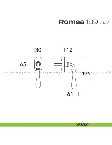 Maniglia martellina DK per finestra 189 Romea Reguitti disegno