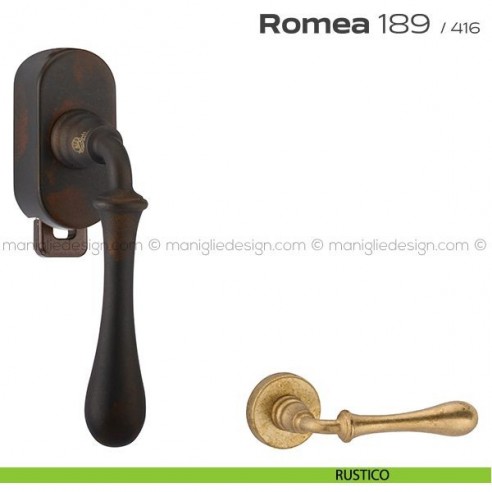 Maniglia per finestra DK con pulsante su placca 189 Romea Reguitti rustico