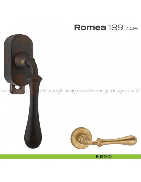 Maniglia per finestra DK con pulsante su placca 189 Romea Reguitti rustico