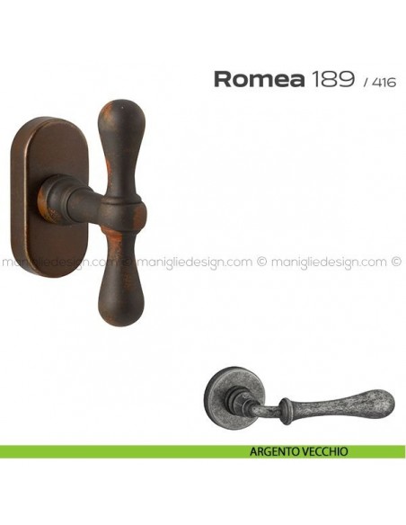Maniglia martellina per finestra 189 Romea Reguitti argento vecchio