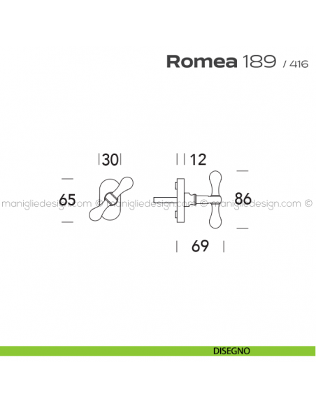Maniglia martellina per finestra 189 Romea Reguitti disegno