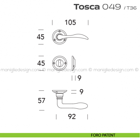 Maniglia per porta 049 Tosca Reguitti con viti a vista foro patent