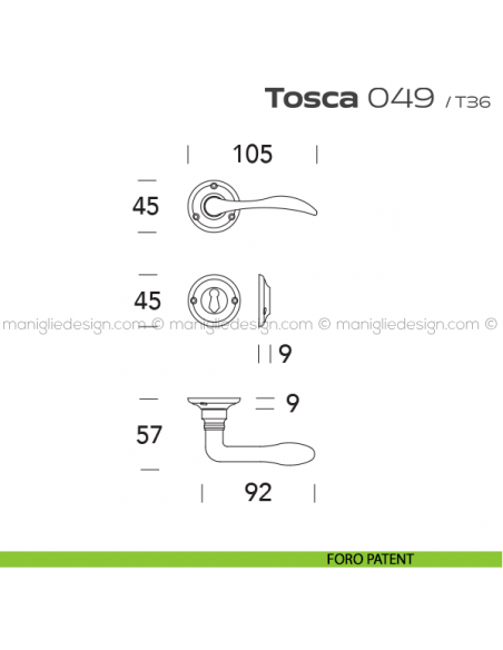 Maniglia per porta 049 Tosca Reguitti con viti a vista foro patent