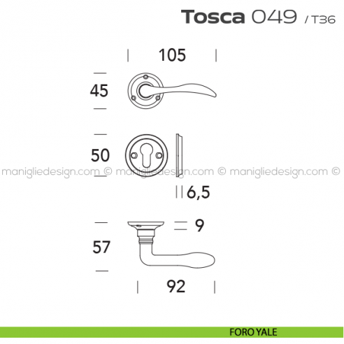 Maniglia per porta 049 Tosca Reguitti con viti a vista foro yale