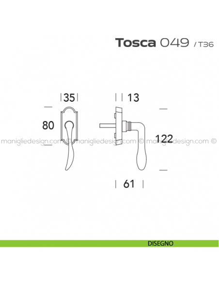 Maniglia per finestra martellina DK 049 Tosca Reguitti disegno