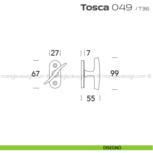 Maniglia per finestra martellina 049 Tosca Reguitti disegno