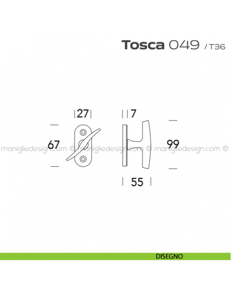 Maniglia per finestra martellina 049 Tosca Reguitti disegno