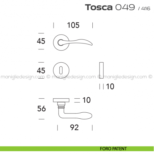 Maniglia per porta 049 Tosca Reguitti foro patent