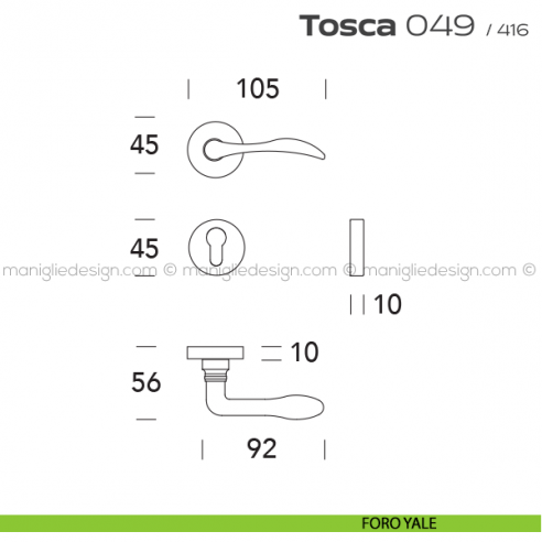 Maniglia per porta 049 Tosca Reguitti foro yale