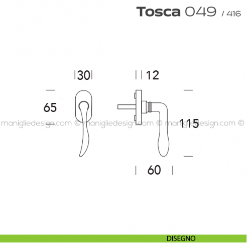 Maniglia martellina DK per finestra 049 Tosca Reguitti disegno