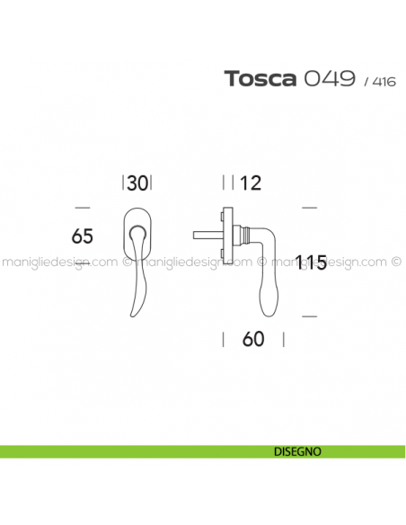 Maniglia martellina DK per finestra 049 Tosca Reguitti disegno