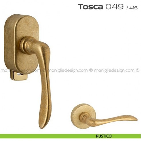 Maniglia per finestra DK con pulsante su placca 049 Tosca Reguitti rustico