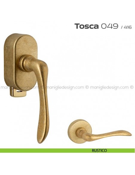 Maniglia per finestra DK con pulsante su placca 049 Tosca Reguitti rustico