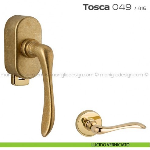 Maniglia per finestra DK con pulsante su placca 049 Tosca Reguitti lucido verniciato