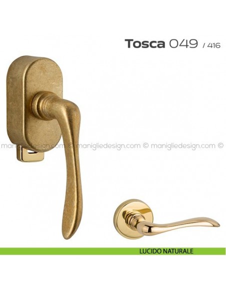 Maniglia per finestra DK con pulsante su placca 049 Tosca Reguitti lucido naturale