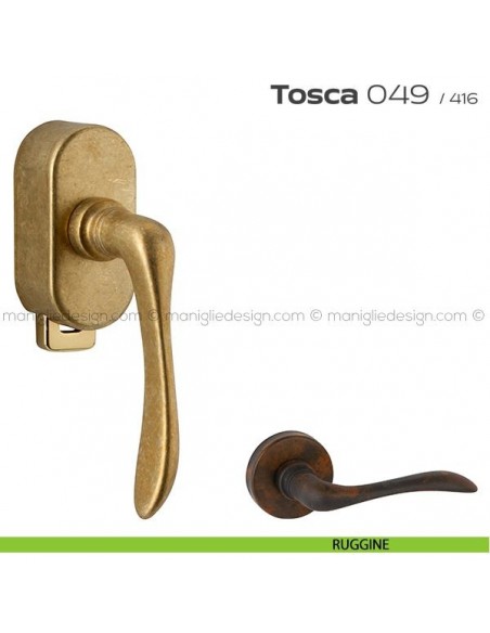 Maniglia per finestra DK con pulsante su placca 049 Tosca Reguitti ruggine