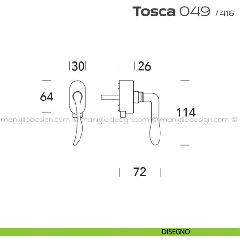 Maniglia per finestra DK con pulsante su placca 049 Tosca Reguitti disegno