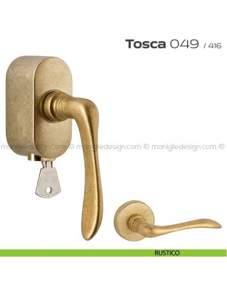 Maniglia per finestra martellina DK con chiave su placca 049 Tosca Reguitti rustico