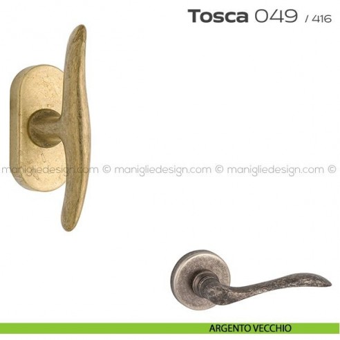 Maniglia per finestra martellina DK impugnatura a T 049 Tosca Reguitti argento vecchio