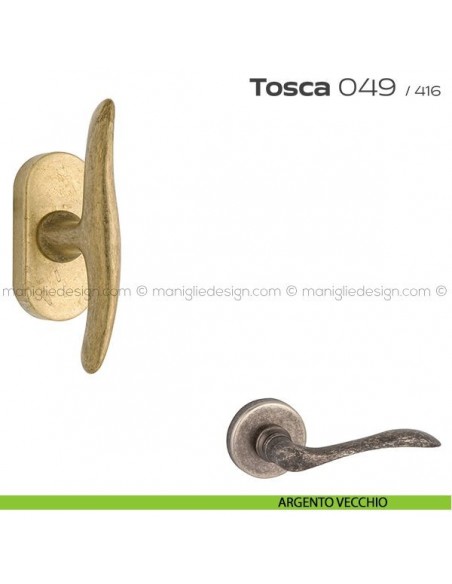 Maniglia per finestra martellina DK impugnatura a T 049 Tosca Reguitti argento vecchio