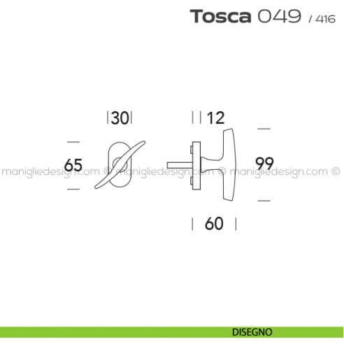 Maniglia per finestra martellina DK impugnatura a T 049 Tosca Reguitti disegno