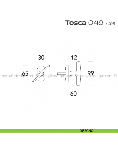 Maniglia per finestra martellina DK impugnatura a T 049 Tosca Reguitti disegno