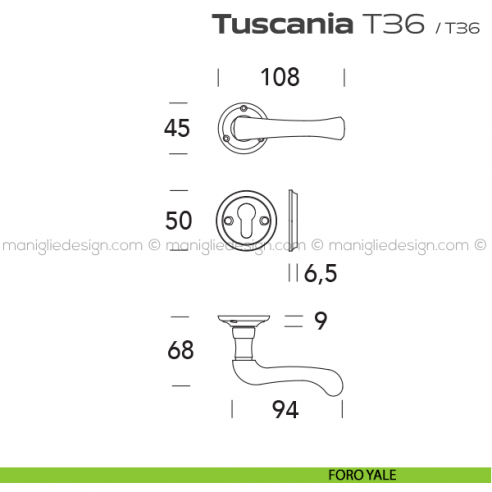 Maniglia per porta T36 Tuscania Reguitti con viti a vista foro yale
