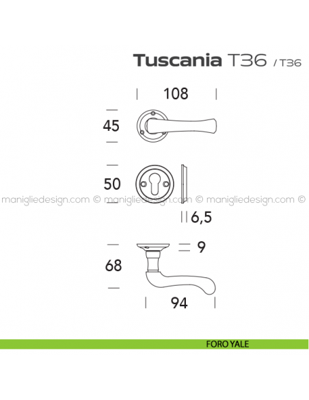 Maniglia per porta T36 Tuscania Reguitti con viti a vista foro yale