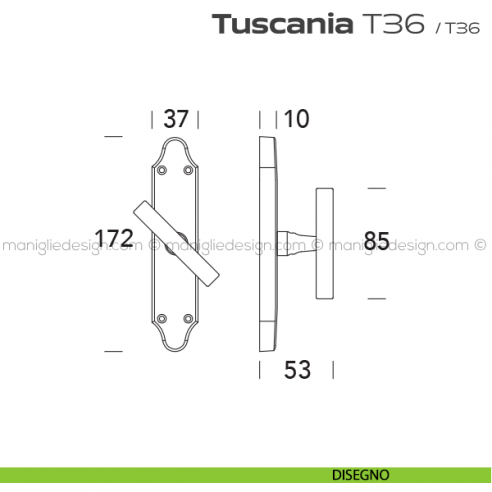 Maniglia per finestra cremonese T36 Tuscania Reguitti disegno
