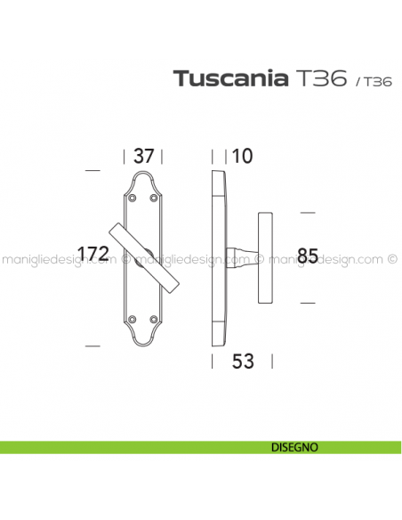 Maniglia per finestra cremonese T36 Tuscania Reguitti disegno