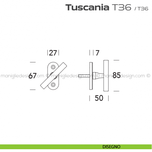 Maniglia per finestra martellina T36 Tuscania Reguitti disegno