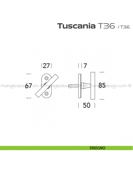 Maniglia per finestra martellina T36 Tuscania Reguitti disegno