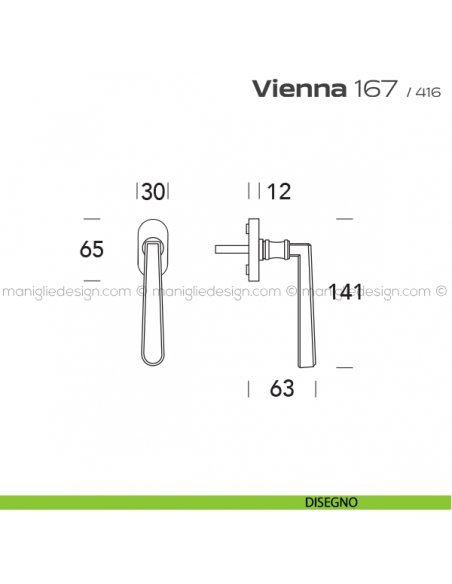 Maniglia martellina DK per finestra 167 Vienna Reguitti disegno