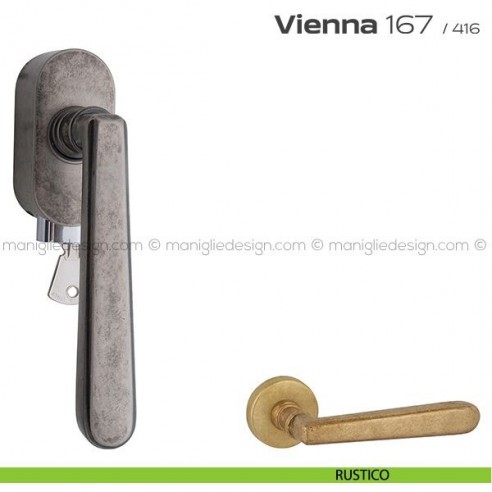 Maniglia per finestra martellina DK con chiave su placca 167 Vienna Reguitti rustico