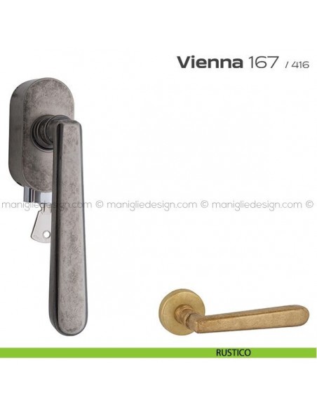 Maniglia per finestra martellina DK con chiave su placca 167 Vienna Reguitti rustico
