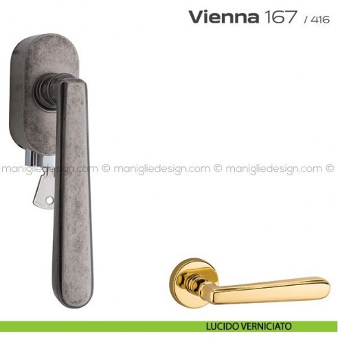 Maniglia per finestra martellina DK con chiave su placca 167 Vienna Reguitti lucido verniciato