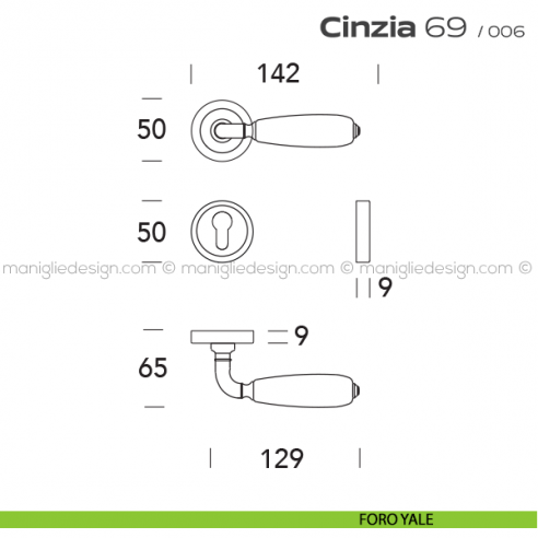 Maniglia porcellana per porta 069 Cinzia Reguitti rosetta ad avvitare foro yale