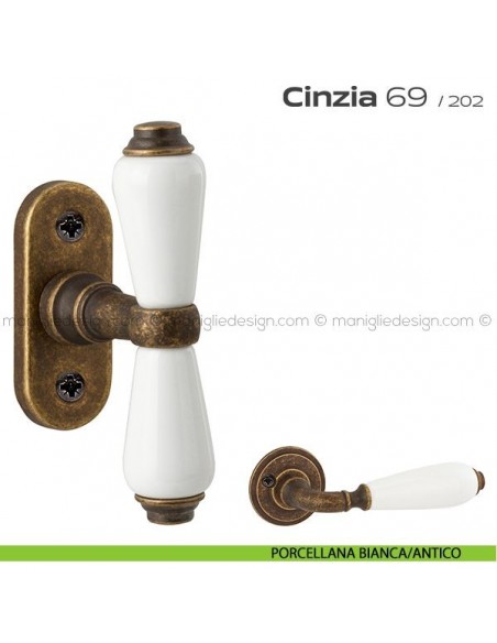 Maniglia per finestra martellina 069 Cinzia Reguitti porcellana bianca/antico