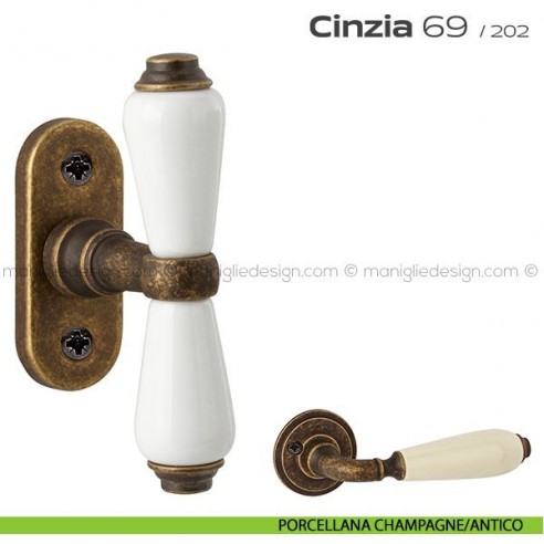 Maniglia per finestra martellina 069 Cinzia Reguitti porcellana champagne/antico