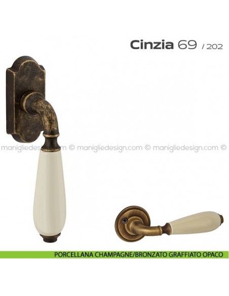 Maniglia per finestra martellina 069 Cinzia Reguitti porcellana champagne/bronzato graffiato opaco