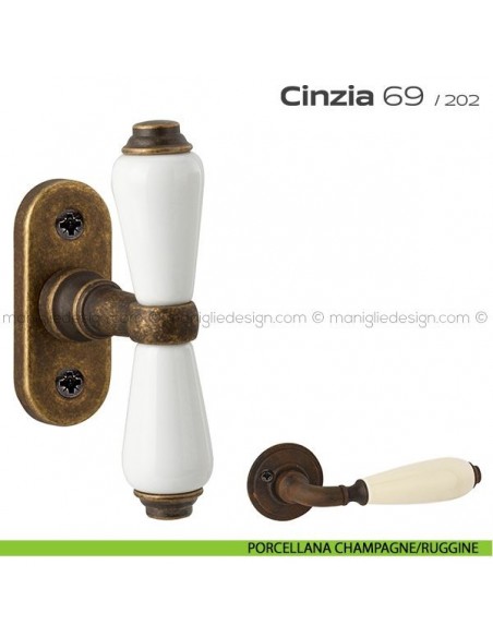 Maniglia per finestra martellina 069 Cinzia Reguitti porcellana champagne/ruggine
